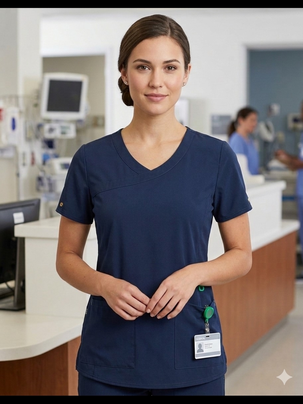 Carhartt Womens Scrub Top Medium Navy Blue Green Polyester Spandex Nurse Medical